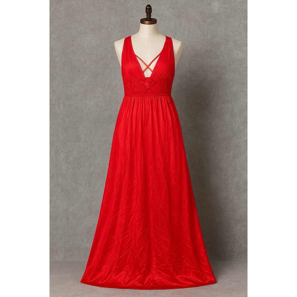Vintage Red Satin Lace Slip Dress Y2K Lilly of‎ France Romantic Coquette Medium